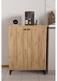 Resim Kapaklı Mutfak Dolabı, Ayarlanabilir Raflı Kahve Köşesi Dolabı, Çok Amaçlı Mutfak Dolabı Ayaklı 3 Raflı Atlantik Çam 