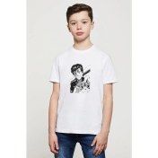 Resim Qivi Anime Baskılı Unisex Çocuk Beyaz T-Shirt 