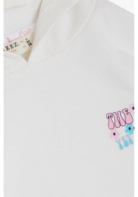 Resim Breeze Kız Çocuk Sweatshirt Kanguru Cepli Yazı Baskılı Güpürlü 3-8 Yaş, Ekru-ekru Ekru 