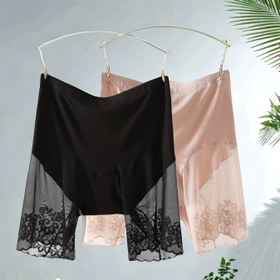 Resim 2'li Paket Kadın Yüksek Bel Düz Paça Pantolon, Kontrast Dantel Detaylı Esnek Naylon Külotlu Tayt 