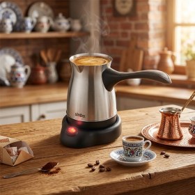 Resim Savarga Çelik Elektrikli Cezve Türk Kahve Makinesi - 6FİNCAN=500ML 360° Kablosuz Kullanım Katlanır Kulp 600W SCM-9039 (4801) 