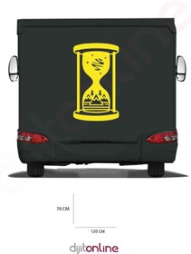 Resim DEKORANLA Doğa Temalı Kum Saati ve Dağ Ağaç Sticker, 120x70 cm, Sarı renkli dekoratif ürün 