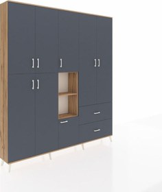 Resim Arges Dolap 12 Raflı 2 Çekmeceli Tek Askılı 220x30x243 Çam-antrasit/antrasit Antrasıt/antrasıt 