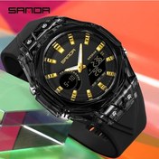 Resim Fochsia Erkekler İçin Sanda Çift Ekranlı Digital Analog Led Işıklı Alarmlı Spor Kol Saati 6283 Siyah Altın Diğer 