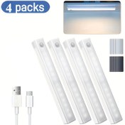 Resim Kurulum Gerektirmez 4 Adet USB Şarj Edilebilir LED Sensörlü Işık Seti, Koridorlar, Mutfaklar, Merdivenler, Yatak Odaları ve Ev Için Gece Işığı Olarak Uygun. 