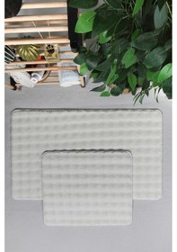 Resim Modern Bubble Yıkanabilir Kaymaz Peluş Banyo Paspası Halısı 2'li Klozet Takımı 50x80-50x40cm Krem 