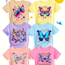 Resim 6 Renk/1 Adet Rastgele Seçilen Kızlar İçin Yaz Baskılı Rahat Kısa Kollu T-Shirt 