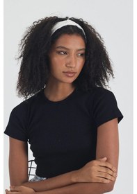 Resim Kadın Pamuklu Penye, Kaymaz, Yumuşak, Esnek, Stilinle Öndesin Saç Bandı Bandana - Tek Ebat / Beyaz Beyaz 