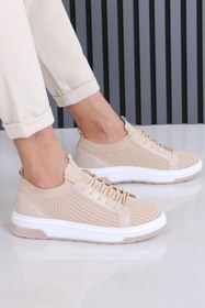 Resim sauron Yazlık Erkek Spor Ayakkabı Bej Renk Örme Triko Nefes Alabilen Sneaker 