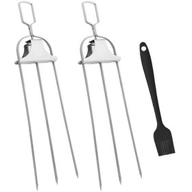 Resim Tenfowee Paslanmaz Çelik Yarı Otomatik Üçlü Barbekü Çubuğu Ve Fırça Seti Kamp, Bahçe Ve Ev Kullanımı İçin İdeal 