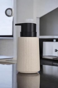 Resim New Max Premium Serisi 300 ML Sıvı Sabunluk Pompalı Çizgili Seramik Sıvı Sabunluk Dispencer Bej 