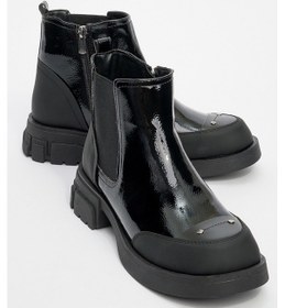 Resim Luvishoes Luvi Shoes Albia Siyah Rugan Fermuarlı Lastikli Kadın Bot Siyah Rugan 