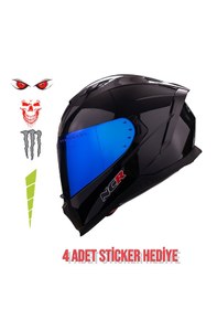 Resim Ncr Stream Mavi Vizörlü Kapalı Kask Parlak Siyah 