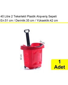Resim Akdenizpos Tekerlekli Plastik Market Alışveriş El Sepeti 40 Litre Kırmızı 1 Adet 
