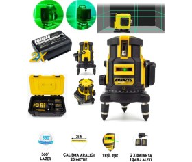 Resim Branzeg Şarjlı Çift Akülü Profesyonel 4 Köşe 4×360 5 Yönlü Lazer Terazi Lazer Metre Çizgi Hizalama 