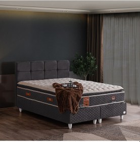 Resim Gümüş Çift Kişilik Baza Başlık Real Pedli Yatak Seti Antrasit 150 x 200 