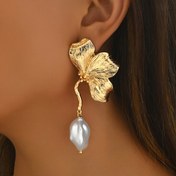 Resim 1 Pair Elegant Basit Petal Doku Çinko Alaşım Küpeler ile Akrilik İnci Sallantı, Demir Post, Günlük Giyme İçin Uygun, Tüm Mevsimler 