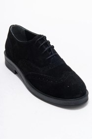 Resim Luvishoes Luvi Shoes Avra Siyah Süet Hakiki Deri Kadın Oxford Ayakkabı Siyah 