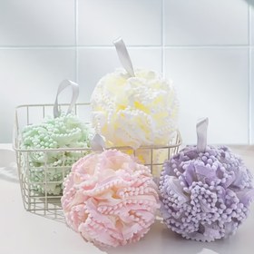 Resim 4'lü Paket Peeling Duş Lofası - Yumuşak Ağlı Banyo Süngeri, Hafif Bej Renkli, Zengin Köpük ve Ev Spa'sı İçin, 4 Renk (Açık Yeşil, Sarı, Pembe, Mor), Asma İpli, Yüksek Kaliteli Eksfoliantlar 