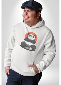 Resim Yoga Panda Kadın Erkek Beyaz Kapüşonlu Sweatshirt Hoodie Beyaz 