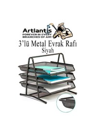 Resim Metal Evrak Rafı 3 Lü 1 Paket Masa Üstü A4 Dosya Düzenleyici Kağıt Tepsisi Fileli Üç Katlı Hareketli 