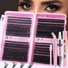 Resim Başlangıçlar için 640/680 adet Kirpik Tekli Takma Kirpik Kümelenme Seti, Kirpik Kitabı 10D-100D İnce 0.07mm Karışık Stil D Hacim 8-16mm uzunlukta, yapıştırıcı, cımbız ve fırça içerir - birden fazla kullanım için uygun 