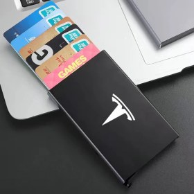 Resim Wenchang Shop C Siyah Akıllı Cüzdan Ince Kimlik Kartı Rfıd Kılıf Otomatik Metal Anahtar Kart Tutucu Banka Kredi Kılıfı Tesla Model 3 Model Y Model x Model S (Yurt Dışından) 