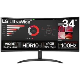 Resim LG 34'' UltraWide 34WR50QK-B 100Hz 5ms VA QHD (3440x1440) Curved Monitör 