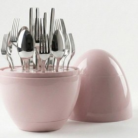 Resim Onon Assos 6 Kişilik 24 Parça Pembe Yumurta Standlı Çatal Kaşık Bıçak Takımı 