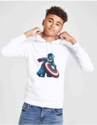 Resim Captain America Lego Baskılı Unisex Çocuk Kapüşonlu Beyaz Sweat 