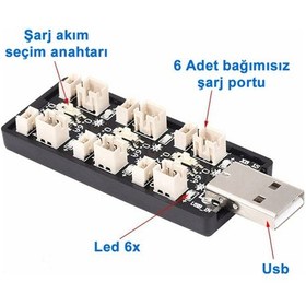 Resim 6 Kanal Usb 3.7v Lityum Pil Şarj Kartı 0.6a / 0.2a 2mm Ve 1.25mm Jst-ph Soket Rc Oyuncak Model 