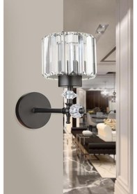 Resim İstanbul Avize Cabo Tekli Siyah Y 10 Kristal Taşlı Aplik Siyah 