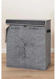 Resim 2 Gözlü Kompakt Kapaklı Derili Çamaşır Sepeti -katlanabilir Dayanıklı 100lt 53 X 33 X 60 Cm Gri-beyaz 