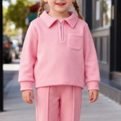 Resim 2'li Kız Çocuk Günlük Spor Düz Renk Kapüşonlu ve Pantolon Takımı, Normal Kesim, Uzun Kollu, Düğmeli, Fermuarlı, Sonbahar/Kış için Mükemmel, Bebek Kız Çocuk Kıyafeti, Bebek Kız Çocuk Kıyafeti|Sportif Stil|Fermuarlı Kapüşonlu, Dış Mekan için 