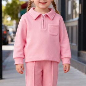 Resim 2'li Kız Çocuk Günlük Spor Düz Renk Kapüşonlu ve Pantolon Takımı, Normal Kesim, Uzun Kollu, Düğmeli, Fermuarlı, Sonbahar/Kış için Mükemmel, Bebek Kız Çocuk Kıyafeti, Bebek Kız Çocuk Kıyafeti|Sportif Stil|Fermuarlı Kapüşonlu, Dış Mekan için 