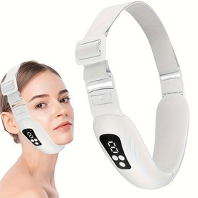 Resim Şarj Edilebilir V-Yüz Şekillendirme Cihazı - LED Ekran, 3 Mod & 9 Ayarlanabilir Yoğunluk, Masaj ve Titreşim Fonksiyonları, 180° Ergonomik Tasarım, USB Şarj Kablosu ve Ayarlanabilir Kayış Dahil - ABS Plastik Yüz Bakım Aleti, Kadınlar İçin Mükemmel Hediye, Evde Spa, Şık Tasarım, Yüksek Kaliteli Yapı, Fitness ve Cilt Bakımı Gadget'i, Hafif Yapı, Kendine Bakım Rutini 