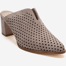 Resim Luvishoes Toen Bej Süet Hakiki Deri Kadın Kalın Topuklu Terlik 