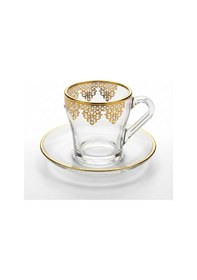 Resim Ottoman Boncuk Detaylı Altın Yaldızlı El Boyama 6 Kişilik Cam Çay Fincan Seti 6 X 190 Ml Gold 