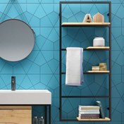 Resim Metal Ahşaplı Banyo Dolabı Raflı Dolap Duvara Monte Banyo Dolabı Metal Dolap 