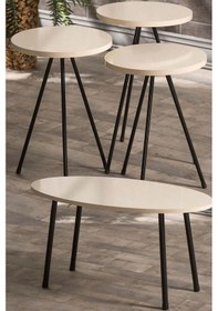 Resim Uslucan Alışveriş Zigon Sehpa Ve Orta Sehpa Set Metal Elips Krem Çok Renkli 