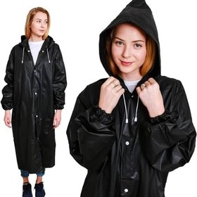 Resim Hafif Taşınabilir Yağmurluk, Tekrar Kullanılabilir Unisex Yağmurluk,Uzun Panço Kadın Erkek Açık Ceketler Kapüşonlu Yağmurluk Eva Kumaş Yürüyüş, Kamp, Bisiklet için En İyisi, siyah, One Size 