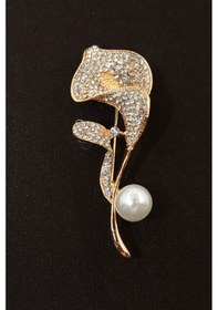 Resim Gala Çiçeği Broş. Taşlı Tasarım Broş, Incili Broş. Yaka Iğnesi Broş. Kadın Broş. Broş Gold 