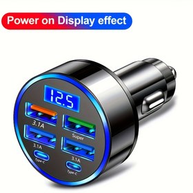 Resim Yeni Çok Portlu Hızlı Araç Şarj Cihazı, 2PD ve 4 USB Portlu, Dijital Ekranlı, 6'lı 1 Arada Telefon Şarj Adaptörü, Otomotiv Aksesuarı 