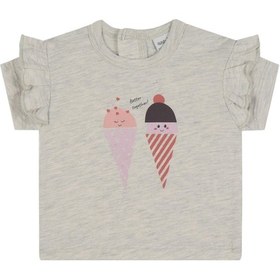 Resim Antebies Organik Gri Melanj Dondurma Baskılı Kısa Kollu Kız Bebek Tshirt 