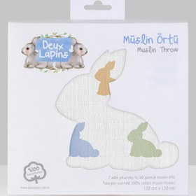 Resim 2’li Müslin Bebek Örtüsü - Rainbow Lapin ve Endless Blue - 100x100 cm 