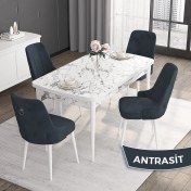 Resim Canisa Concept Noa Serisi,80 x 132 cm Açılabilir Mdf Masa,beyaz Mermer Desen Mutfak Masa Takımı, 4 Sandalye Gümüş Halkalı 