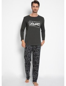 Resim Vıshenka Erkek %100 Pamuk Haki Renk Kamuflaj Baskılı Pijama Takım (512303675) Haki 
