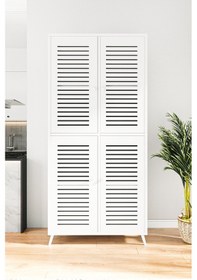 Resim Enwood Deneb Mdf Beyaz 4 Kapaklı Panjur Kapak Ahşap Ayaklı Kiler 