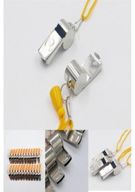 Resim 2 Adet Sarı İpli Paslanmaz Metal Deprem Düdüğü Hakem Can Kurtaran Gümüş 