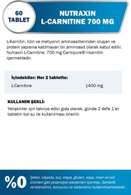 Resim Nutraxin L-Carnitine 700 mg 60 Tablet | 700 mg L-Karnitin | Enerji & Yağ Metabolizması Desteği 
